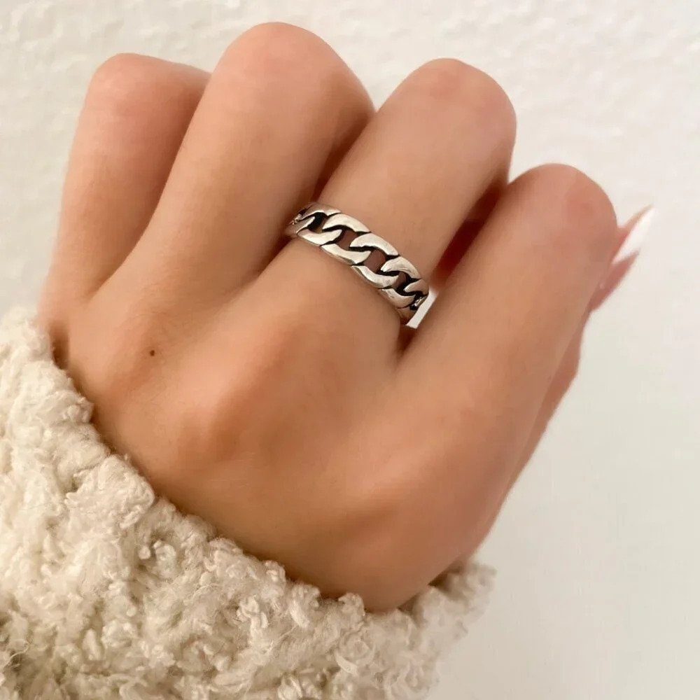 925 Sterling Silver Ring Curb Chain Ring Link Ring Stackable Dainty Ring Band